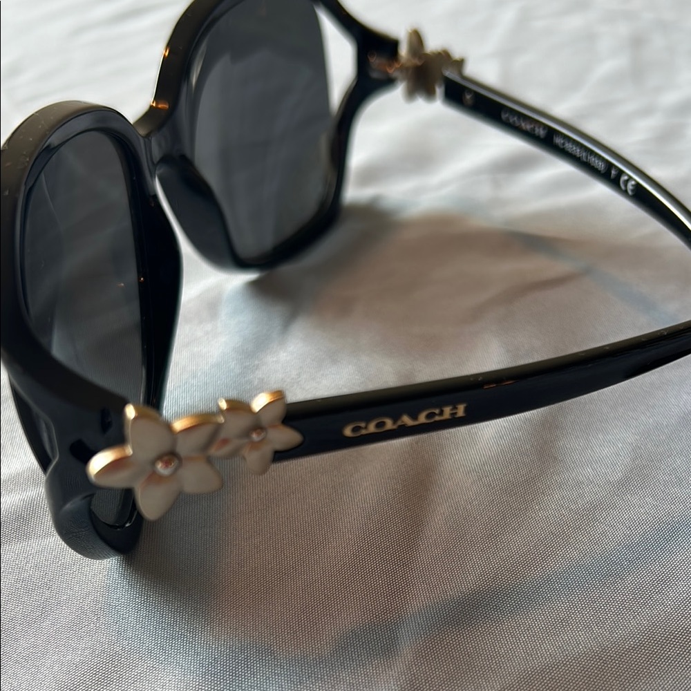 Coach Black Sunglasses with Gold Floral Accent